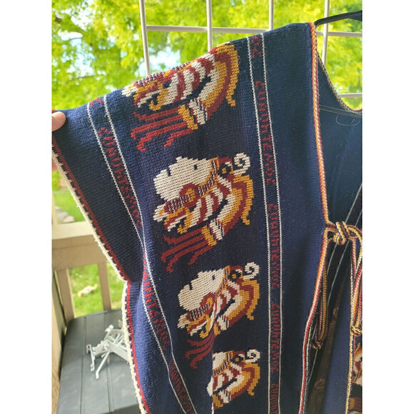 Cuauhtemoc Aztec Emperor Fringe Navy Cardigan Poncho Sweater One Size Fits Most - Picture 2 of 8